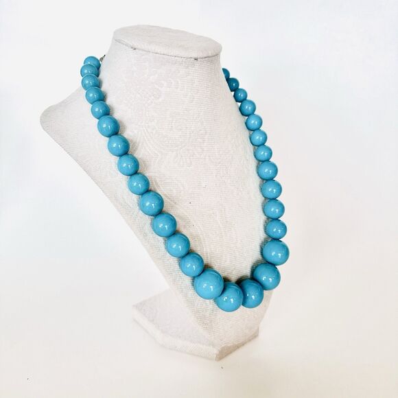 VTG Turquoise Large Long Bubble Gum Bead Blue Chunky 22" Costume Necklace Estate - Picture 3 of 7